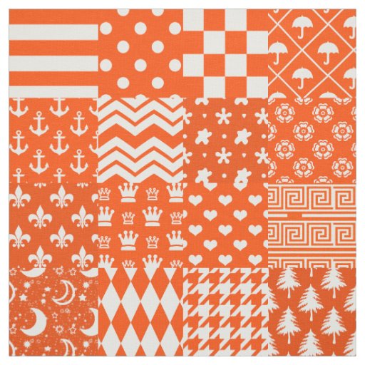 Orange White Mixed Patterns Patchwork Design  Fabric