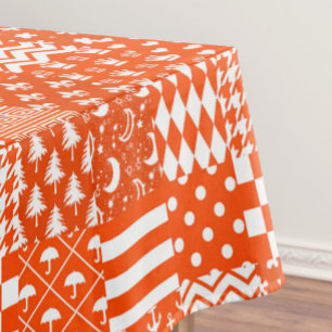 Orange White Mixed Patterns Patchwork Design Tablecloth