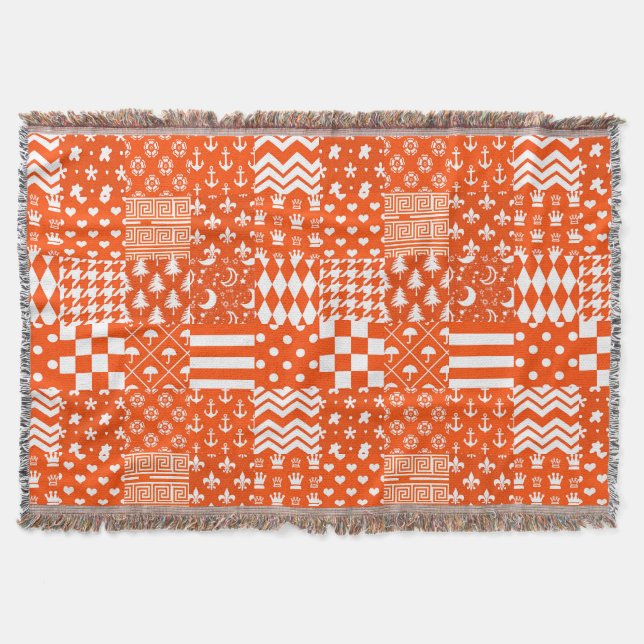 Orange White Mixed Patterns Patchwork Design  Throw Blanket (Front)