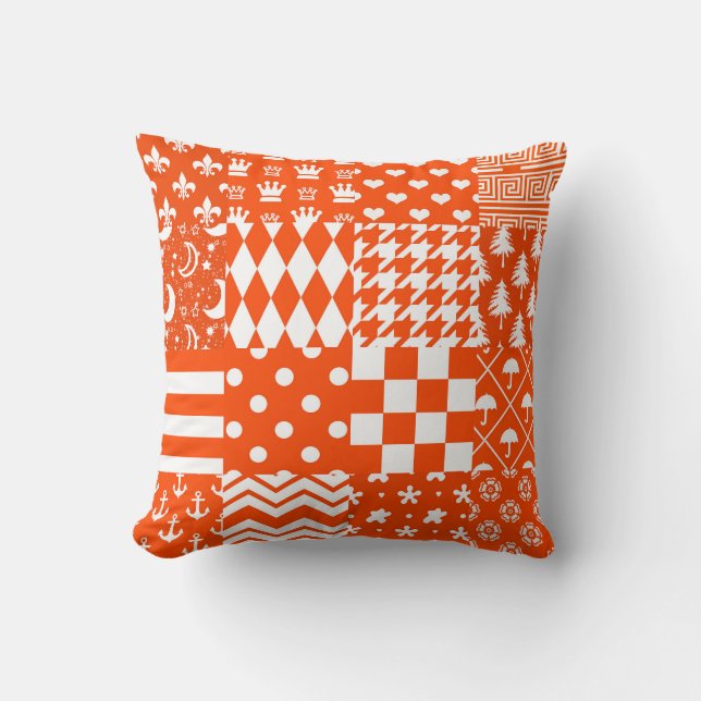 Orange White Mixed Patterns Patchwork Design  Throw Pillow (Front)