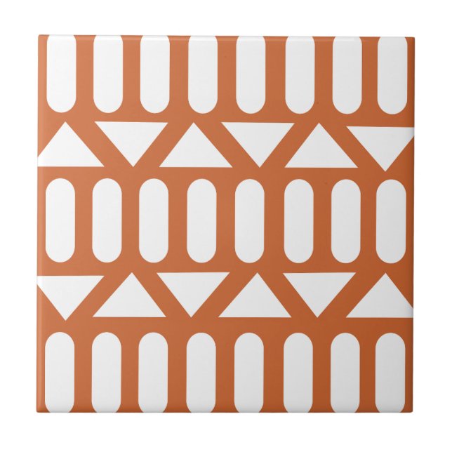 Orange White Modern Geometric Ceramic Tile (Front)