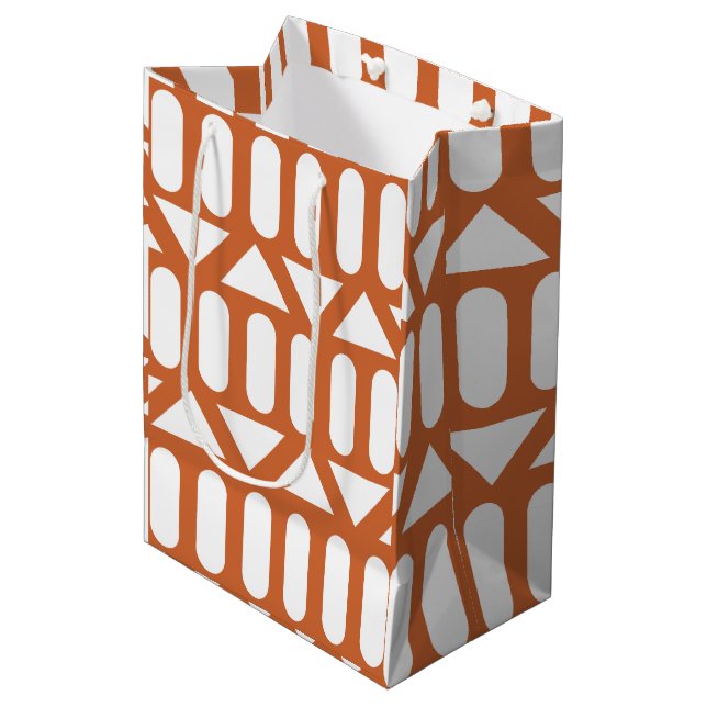Orange White Modern Geometric Medium Gift Bag (Front Angled)
