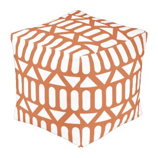 Orange White Modern Geometric Pouf