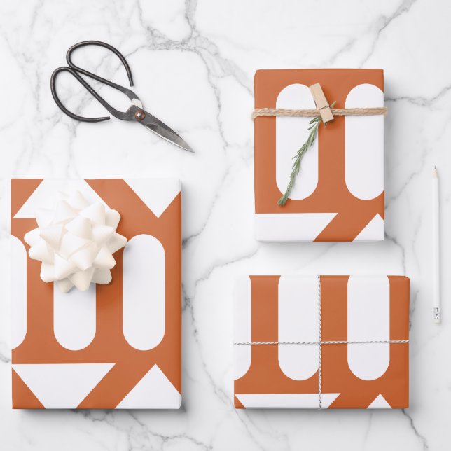 Orange White Modern Geometric Wrapping Paper Sheets (Front)