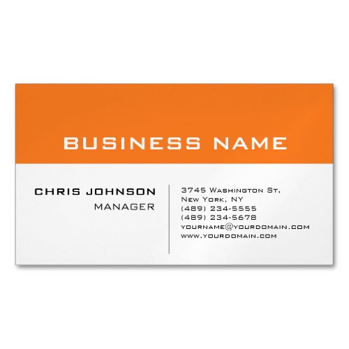 Orange White Modern Minimalist Business Card Magnet
