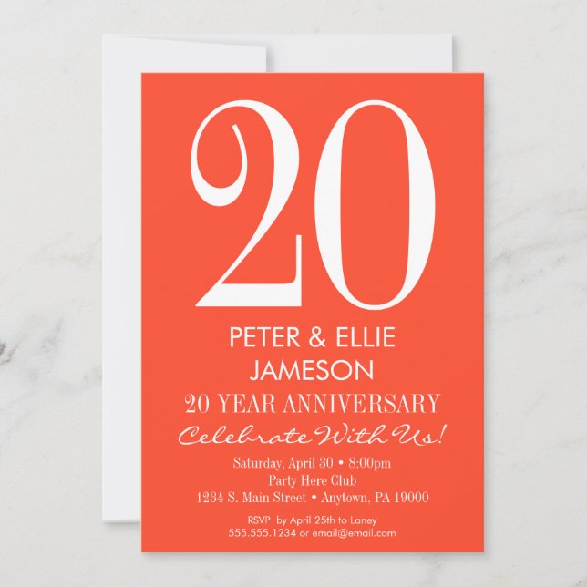 Orange White Modern Simple Anniversary Invitations (Front)