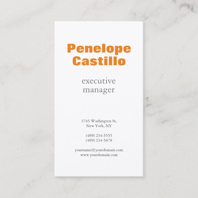 Orange White Modern Simple Plain Premium Silk Business Card (Front)