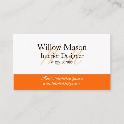 Orange &amp; White Monogram Business Card