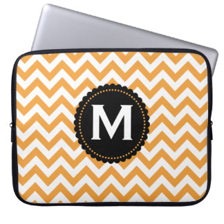 Orange White Monogram Chevron Pattern Laptop Sleeve