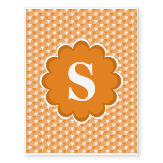 Orange White Monogram Pattern Temporary Tattoos