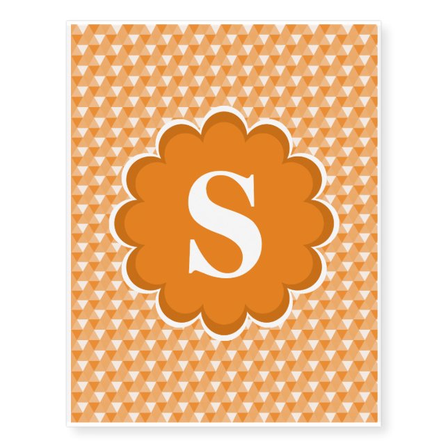 Orange White Monogram Pattern Temporary Tattoos (Front)