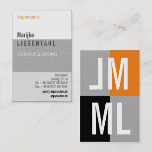 Orange White Monogram Portrait Business Card