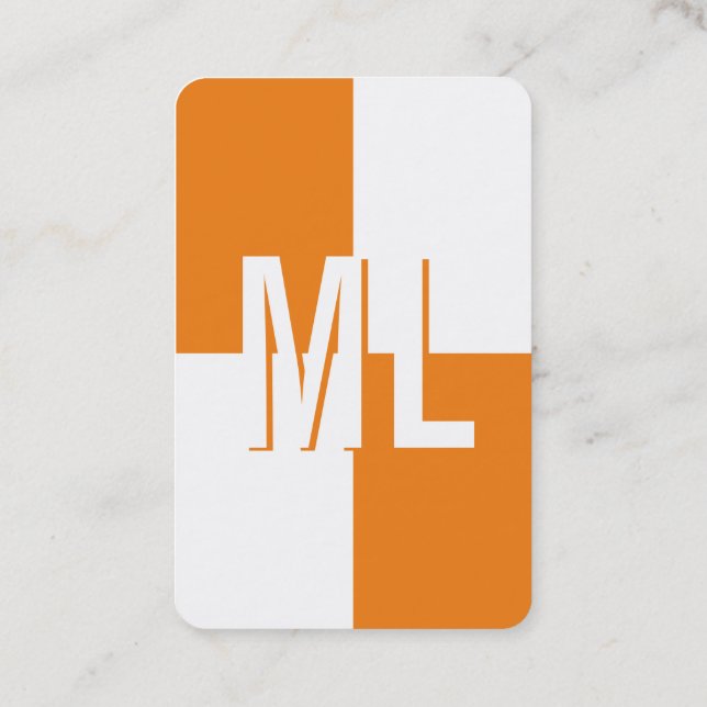 Orange White Monogram Portrait Business Card (Back)