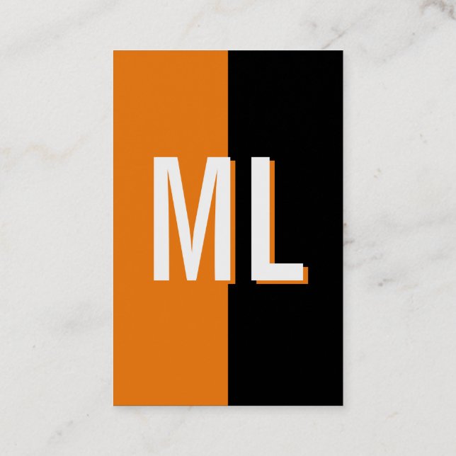 Orange White Monogram Portrait Business Card (Back)