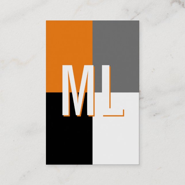 Orange White Monogram Portrait Business Card (Back)
