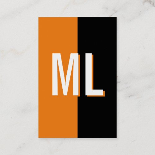 Orange white monogram portrait format business car business card