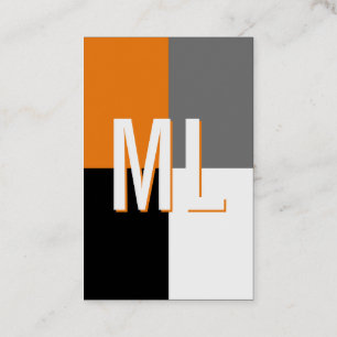 Orange white monogram portrait format business car business card