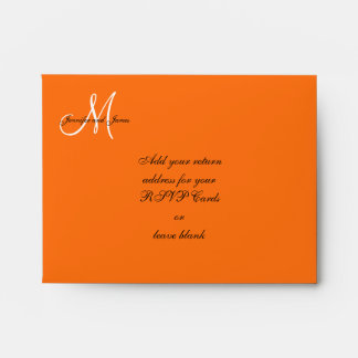 Orange White Monogram Wedding RSVP Envelope