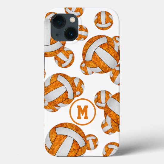 orange white monogrammed girls volleyball iPhone 13 case
