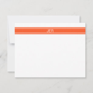 Orange & White Monogrammed Name Initials Note Card