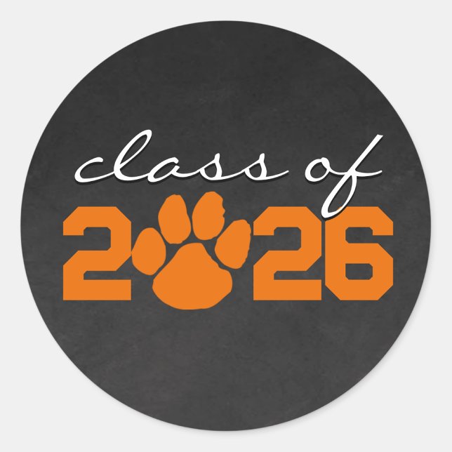 Orange & White Paw Print Chalkboard Graduation Classic Round Sticker (Creator Uploaded)