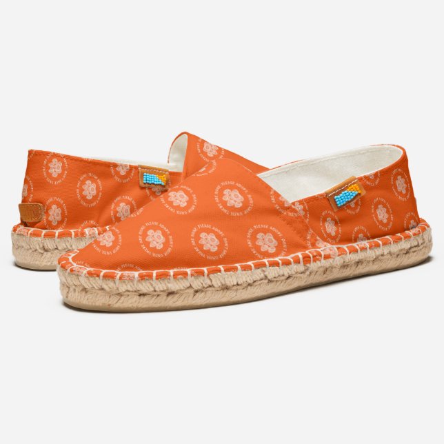 Orange & White Paw Print For Pet Rescue Awareness Espadrilles (Angled)