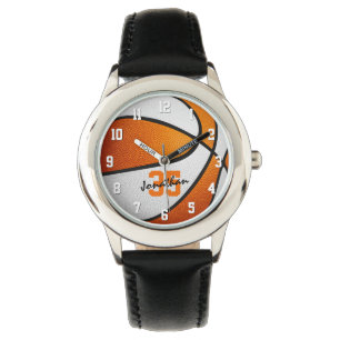 orange white personalized basketball watch