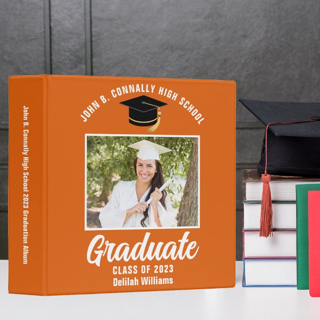 Orange White Personalized Graduation Photo Album 3 Ring Binder (Creator Uploaded)