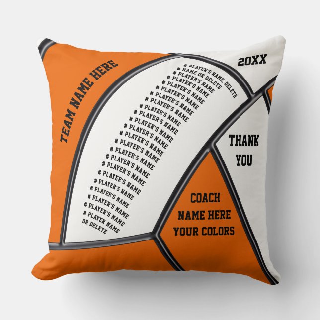 Orange, White Personalized Volleyball Coach Gifts Throw Pillow (Front)