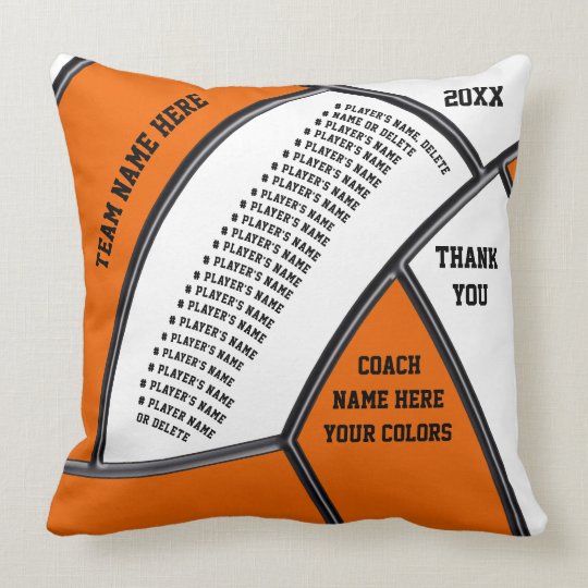 Orange White Personalized Volleyball Coach Gifts Throw Pillow