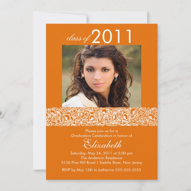 Orange & White Photo Graduation Invitation (Front)