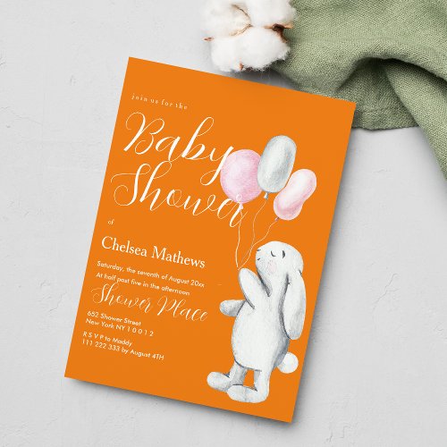Orange white pink bunny party balloons Baby Shower Invitation