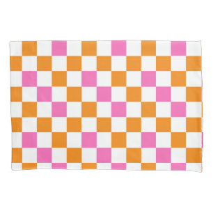 Orange White Pink Checkered Pattern Design Pillow Case