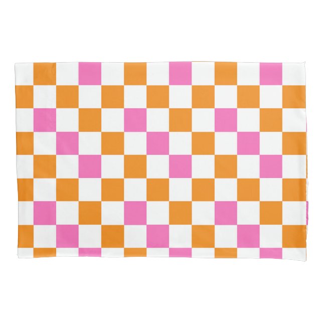 Orange White Pink Checkered Pattern Design  Pillow Case (Front)