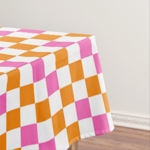 Orange White Pink Checkered Pattern Design  Tablecloth