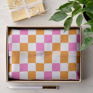 Orange White Pink Checkered Pattern Design Tissue Paper