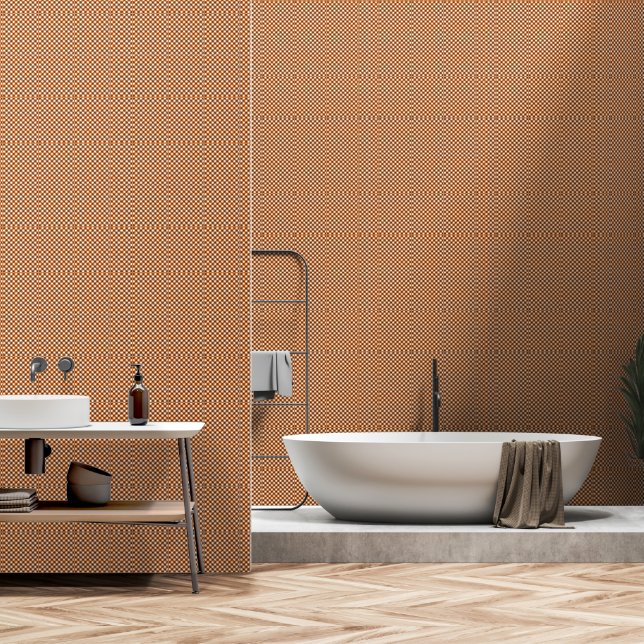  Orange White Plaid Gingham  Wallpaper (Bathroom)