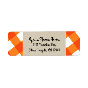 Orange White Plaid Kraft Rustic Monogram Initial Label