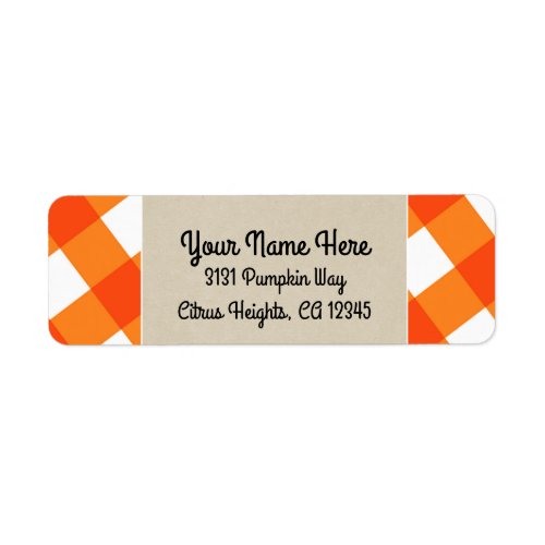 Orange White Plaid Kraft Rustic Monogram Initial Label