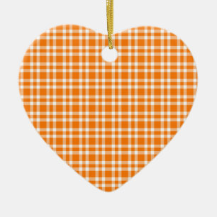 Orange White Plaid Pattern Ceramic Ornament