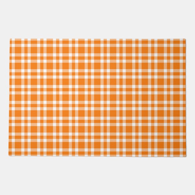 Orange White Plaid Pattern Doormat (Front)
