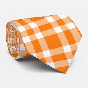 Orange White Plaid Pattern Neck Tie