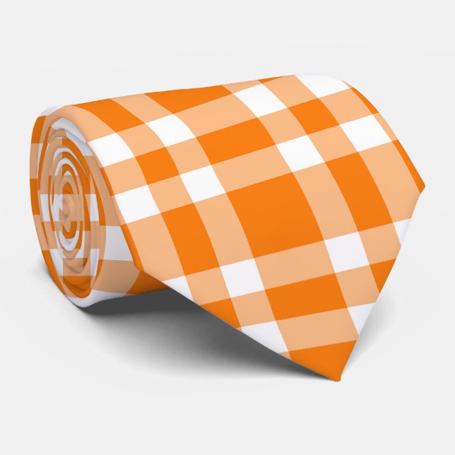 Orange White Plaid Pattern Neck Tie (Rolled)