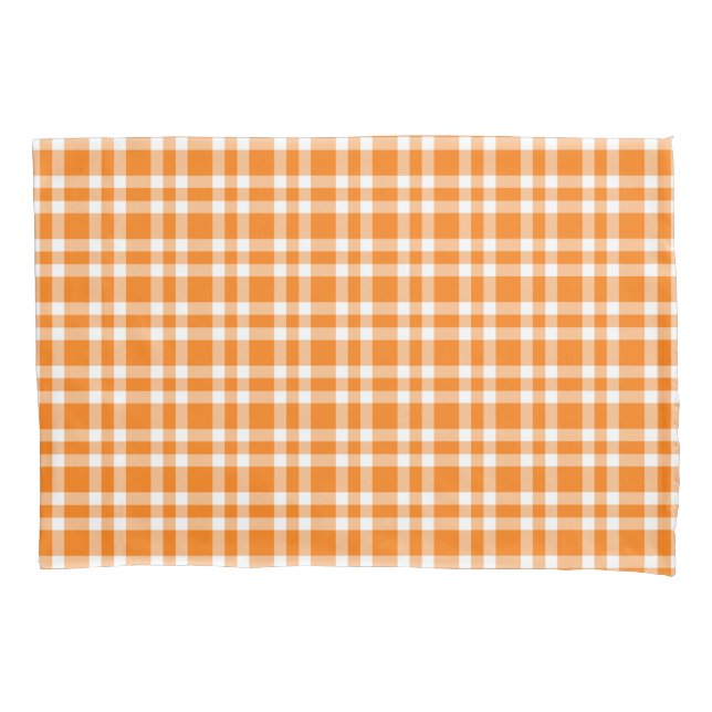 Orange White Plaid Pattern Pillow Case (Front-Left)