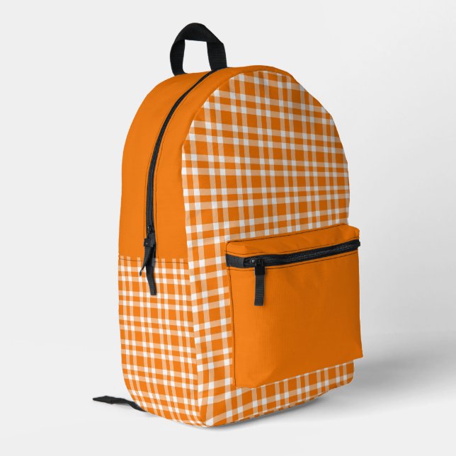 Orange White Plaid Pattern Printed Backpack (Back Corner Left)