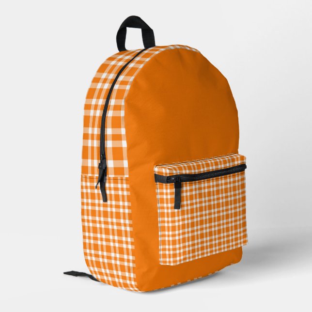 Orange White Plaid Pattern Printed Backpack (Back Corner Left)