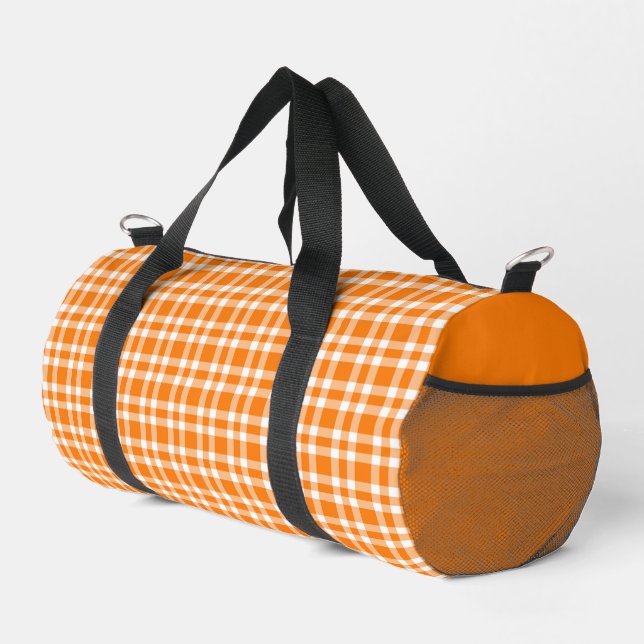 Orange White Plaid Pattern Small Duffle Bag (Right Corner)