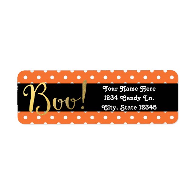 Orange & White Polka Dot Halloween Boo Invitation Label (Front)