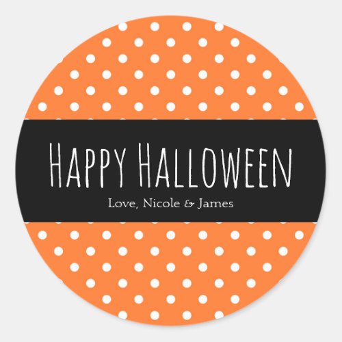 Orange  White Polka Dot Halloween Favor Classic Round Sticker