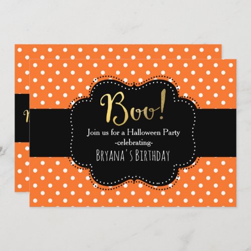 Orange  White Polka Dot Halloween Invitations